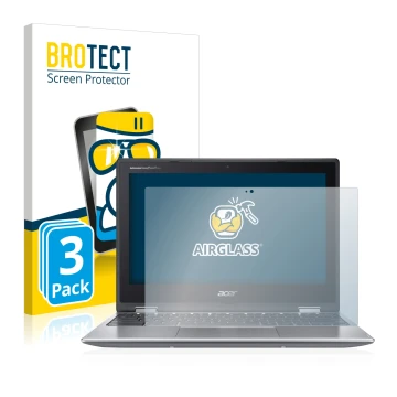 Front side of a product packaging with the brand logo BROTECT. Next to it is the device Acer Chromebook Spin 311 shown with th