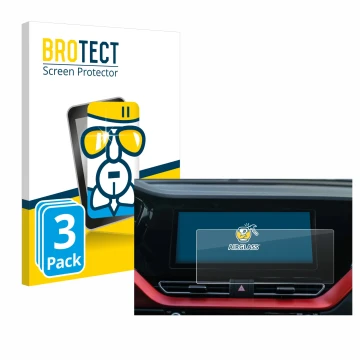 Front side of a product packaging with the brand logo BROTECT. Next to it is the device Kia E-Niro 2020 Infotainment System sh