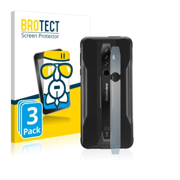 Front side of a product packaging with the brand logo BROTECT. Next to it is the device Blackview BV6300 Pro (ONLY Camera Lens
