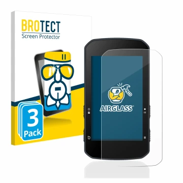 Front side of a product packaging with the brand logo BROTECT. Next to it is the device Bryton Rider 750 shown with the corres