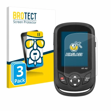 Front side of a product packaging with the brand logo BROTECT. Next to it is the device Hti HT A2 shown with the corresponding