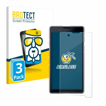 Front side of a product packaging with the brand logo BROTECT. Next to it is the device Bittium Tough Mobile 2 shown with the 