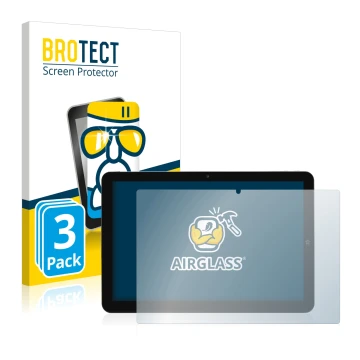 Front side of a product packaging with the brand logo BROTECT. Next to it is the device Mediacom SmartPad 10 Azimut 2 shown wi