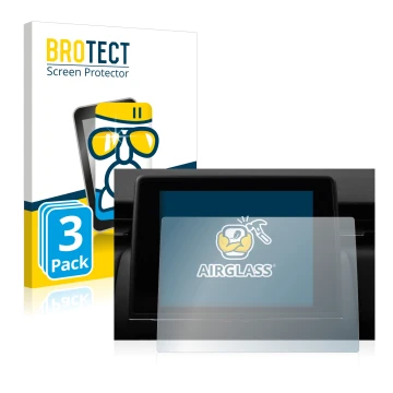 Front side of a product packaging with the brand logo BROTECT. Next to it is the device Renault Zoe Easy Link 7
