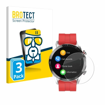 Front side of a product packaging with the brand logo BROTECT. Next to it is the device Gentleman Smartwatch shown with the co