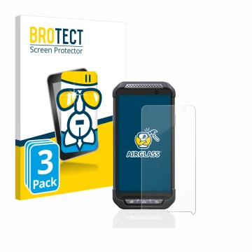Front side of a product packaging with the brand logo BROTECT. Next to it is the device Point Mobile PM85 shown with the corre