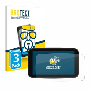 Front side of a product packaging with the brand logo BROTECT. Next to it is the device TomTom GO Discover 7