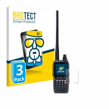 Front side of a product packaging with the brand logo BROTECT. Next to it is the device Yaesu FTA-550 shown with the correspon