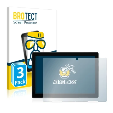 Front side of a product packaging with the brand logo BROTECT. Next to it is the device MEDION Lifetab E10802 shown with the c