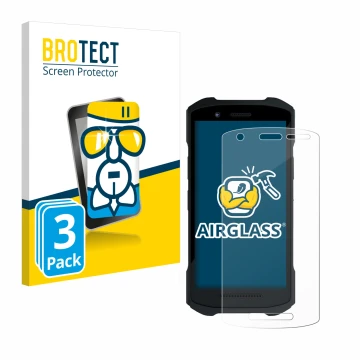 Front side of a product packaging with the brand logo BROTECT. Next to it is the device Zebra TC26 shown with the correspondin