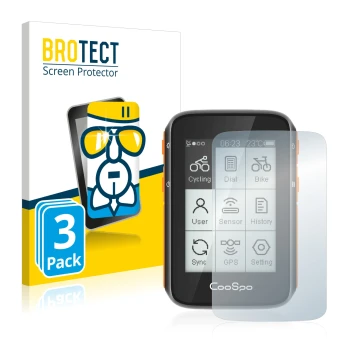 Front side of a product packaging with the brand logo BROTECT. Next to it is the device CooSpo BC200 shown with the correspond
