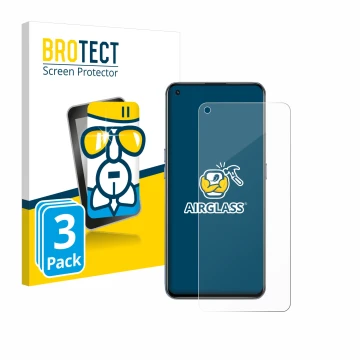 Front side of a product packaging with the brand logo BROTECT. Next to it is the device realme GT 5G shown with the correspond
