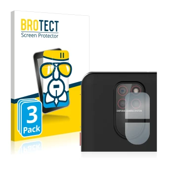 Front side of a product packaging with the brand logo BROTECT. Next to it is the device Emporia Smart 5 (ONLY Camera Lens) sho