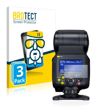 Front side of a product packaging with the brand logo BROTECT. Next to it is the device Canon Speedlite EL-1 shown with the co