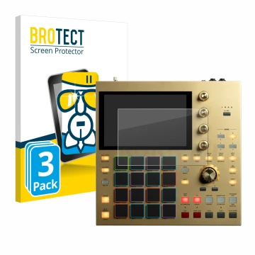 Front side of a product packaging with the brand logo BROTECT. Next to it is the device Akai MPC One shown with the correspond