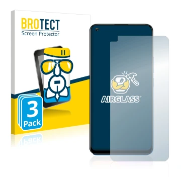 Front side of a product packaging with the brand logo BROTECT. Next to it is the device realme 8 Pro shown with the correspond