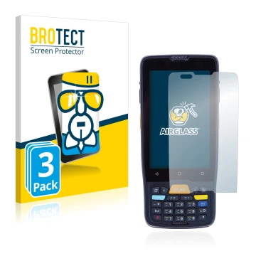 Front side of a product packaging with the brand logo BROTECT. Next to it is the device Datalogic Memor K shown with the corre