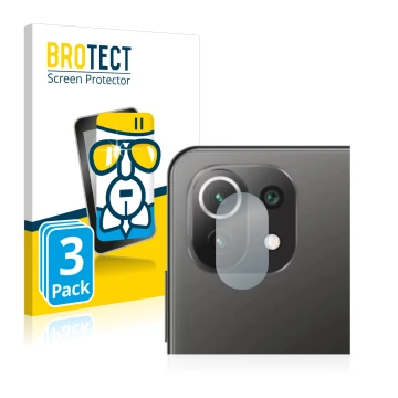 Front side of a product packaging with the brand logo BROTECT. Next to it is the device Xiaomi Mi 11 Lite 5G (ONLY Camera Lens