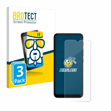 Front side of a product packaging with the brand logo BROTECT. Next to it is the device Motorola Moto G20 shown with the corre