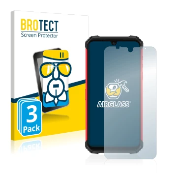 Front side of a product packaging with the brand logo BROTECT. Next to it is the device Ulefone Armor 8 Pro shown with the cor