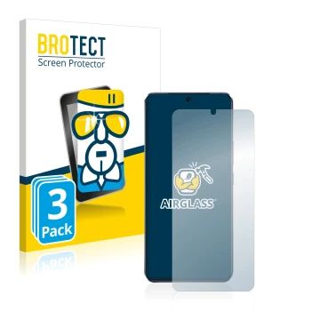 Front side of a product packaging with the brand logo BROTECT. Next to it is the device Vivo V21 5G shown with the correspondi