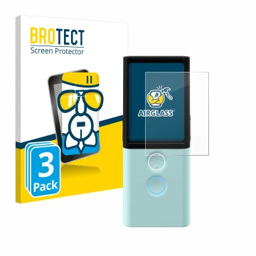 Front side of a product packaging with the brand logo BROTECT. Next to it is the device Vasco Translator M3 shown with the cor