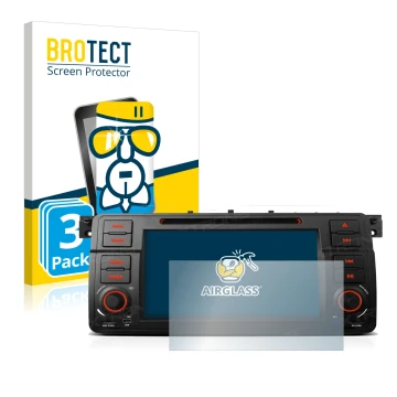 Front side of a product packaging with the brand logo BROTECT. Next to it is the device Xtrons PQ7046B shown with the correspo