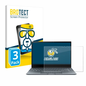 Front side of a product packaging with the brand logo BROTECT. Next to it is the device ASUS ZenBook Flip 13 UX363EA shown wit