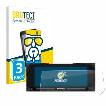Front side of a product packaging with the brand logo BROTECT. Next to it is the device BMW R 1250 RT 2021 Connectivity TFT 10