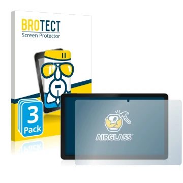 Front side of a product packaging with the brand logo BROTECT. Next to it is the device realme Pad shown with the correspondin