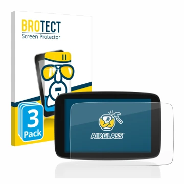 Front side of a product packaging with the brand logo BROTECT. Next to it is the device TomTom Go Expert 7