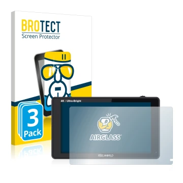 Front side of a product packaging with the brand logo BROTECT. Next to it is the device Feelworld LUT6 6