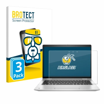 Front side of a product packaging with the brand logo BROTECT. Next to it is the device HP ProBook x360 435 G8 shown with the 