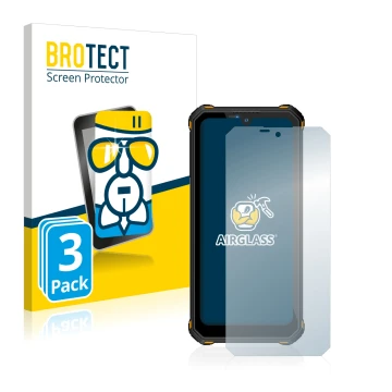 Front side of a product packaging with the brand logo BROTECT. Next to it is the device Oukitel WP15 5G shown with the corresp