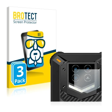 Front side of a product packaging with the brand logo BROTECT. Next to it is the device Oukitel WP15 5G (ONLY Camera Lens) sho