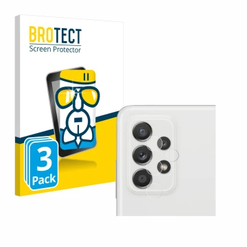 Front side of a product packaging with the brand logo BROTECT. Next to it is the device Samsung Galaxy A52s 5G (ONLY Camera Le