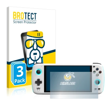 Front side of a product packaging with the brand logo BROTECT. Next to it is the device AYN Odin shown with the corresponding 