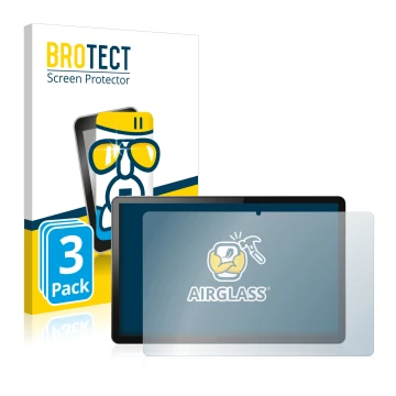 Front side of a product packaging with the brand logo BROTECT. Next to it is the device Lenovo Tab P11 5G shown with the corre