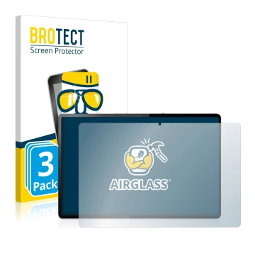 Front side of a product packaging with the brand logo BROTECT. Next to it is the device Lenovo Tab P12 Pro shown with the corr