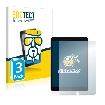 Front side of a product packaging with the brand logo BROTECT. Next to it is the device Apple iPad 10.2