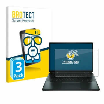 Front side of a product packaging with the brand logo BROTECT. Next to it is the device HP Spectre x360 16