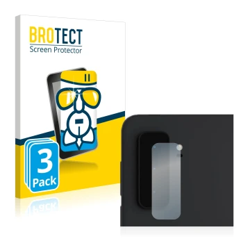 Front side of a product packaging with the brand logo BROTECT. Next to it is the device Microsoft Surface Duo 2 (ONLY Camera L