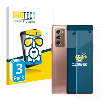 Front side of a product packaging with the brand logo BROTECT. Next to it is the device Samsung Galaxy Z Fold 2 5G (Front+Came