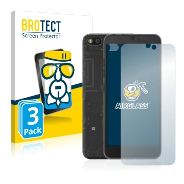 Front side of a product packaging with the brand logo BROTECT. Next to it is the device Fairphone 3 (Front+Camera) shown with 