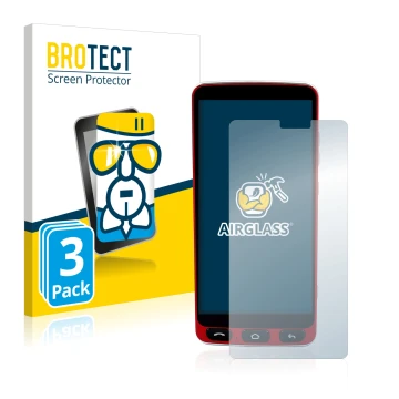 Front side of a product packaging with the brand logo BROTECT. Next to it is the device Olympia Neo Smartphone shown with the 