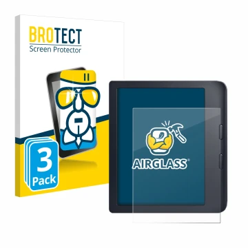 Front side of a product packaging with the brand logo BROTECT. Next to it is the device Kobo Libra 2 shown with the correspond