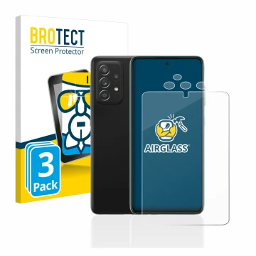 Front side of a product packaging with the brand logo BROTECT. Next to it is the device Samsung Galaxy A52s 5G (Front+Camera) 