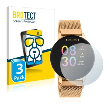 Front side of a product packaging with the brand logo BROTECT. Next to it is the device Oozoo Q00117 shown with the correspond
