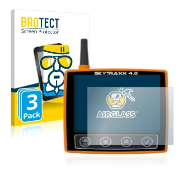 Front side of a product packaging with the brand logo BROTECT. Next to it is the device Skytraxx 4.0 shown with the correspond