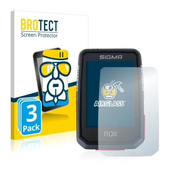 Front side of a product packaging with the brand logo BROTECT. Next to it is the device Sigma ROX 2.0 shown with the correspon